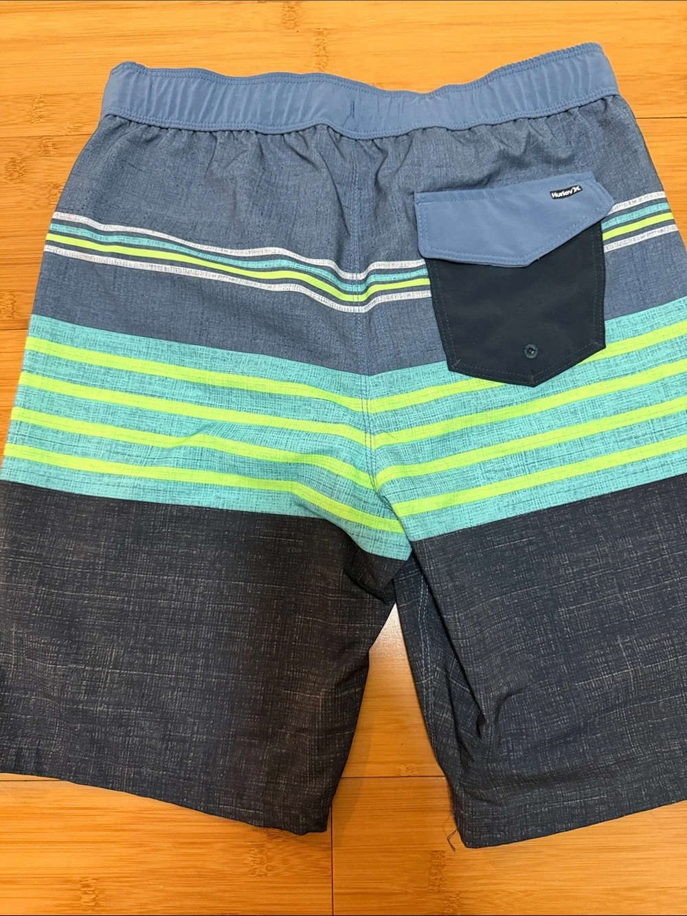 Hurley Blue & Green Striped Swim Shorts Boy’s Size 10/12